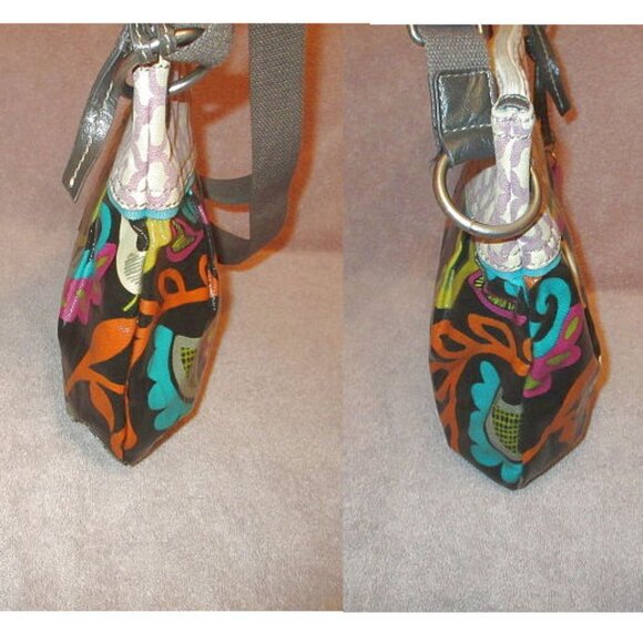 Vtg Y2K Fossil Key-Per Coated Canvas Crossbody Shoulder Bag Hobo Funky Bird Art - Picture 5 of 13
